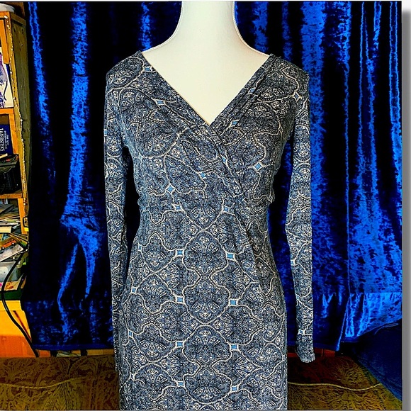 Ella Moss Black Blue and Grey Long Sleeve Maxi Dress BOHO Fall Warm Soft - Picture 1 of 9
